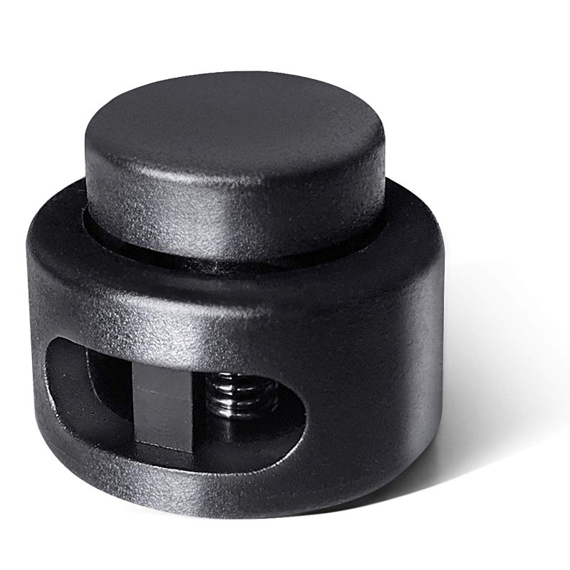 AQRINGO 100 Pcs Plastic Cord Locks Double Hole Spring Toggle Stopper Cord Stops Fastener Toggles for Shoelaces  Drawstrings  Paracord  Bags  Clothing  and More  Black - Image 1